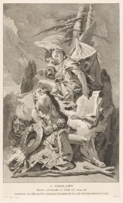 De heilige Hieronymus met twee engelen