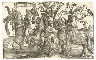 De helden koning Arthur, Karel de Grote en Godfried van Bouillon