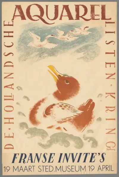De Hollandsche aquarellisten kring. Franse Invite's Stedelijk museum 19 maart / 19 april