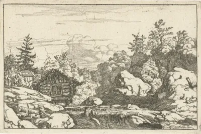 De hutten aan de oever van de stroom