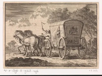 De in Den Haag door Johan Diederik de Mortaigne geschaakte Catharina van Orliens wordt per rijtuig naar Kuilenburg (Culemborg) gebracht, 1664