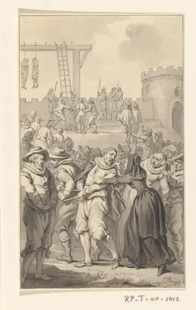 De katholieke oud-burgemeesters Quirijn Dirkszoon en Lambert Jacobszoon op weg naar de galg tijdens het beleg van Haarlem, 1573