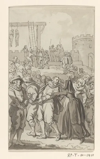 De katholieke oud-burgemeesters Quirijn Dirkszoon en Lambert Jacobszoon op weg naar de galg tijdens het beleg van Haarlem, 1573
