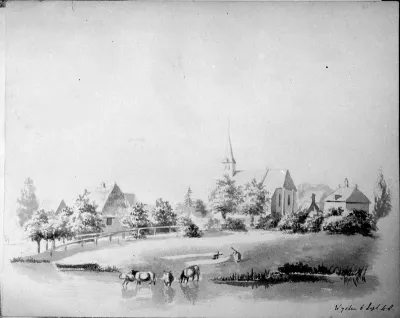 De Kerk in Wychen met omgevende bebouwing; een aquarel van H.D.J. van Schevichaven