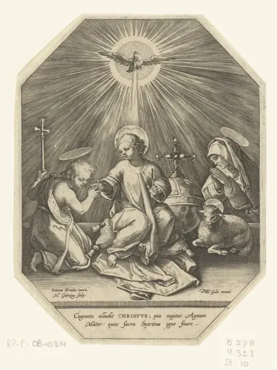 De kleine Johannes en Maria aanbidden het Christuskind