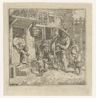 De lierspeler met het dansende hondje