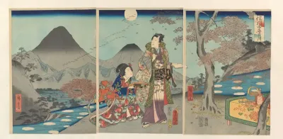 De maan gereflecteerd in de rijstvelden van Shinano