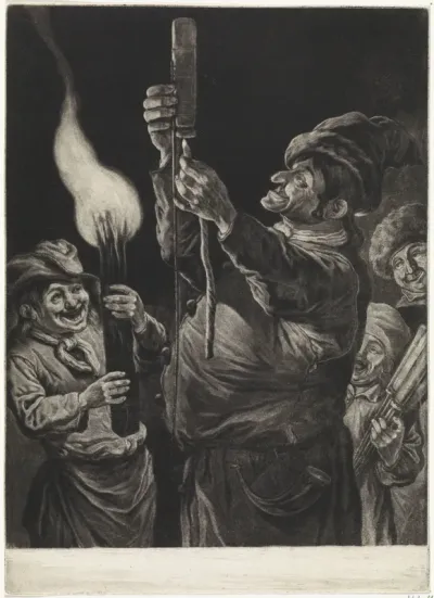 De man met een vuurpijl, met toeschouwers, 1695