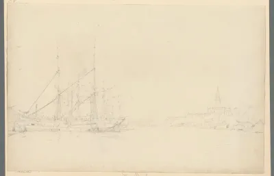 De Nieuwe Vaart bij de Oosterkerk te Amsterdam, met schepen