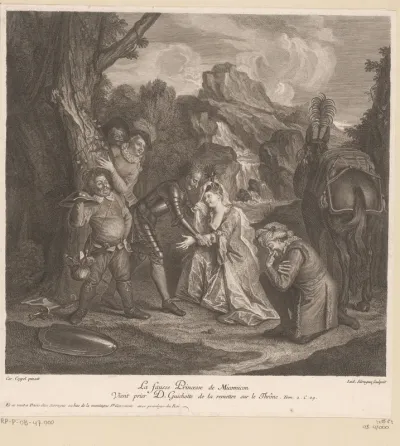 De onechte prinses van Micomicon vraagt Don Quichot haar weer op de troon te zetten