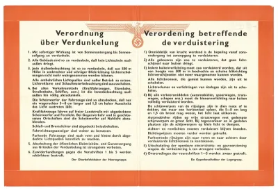 De openbare bekendmaking van de verordeningen omtrent de verduistering/ Verordnung über Verdunklung op 18 mei 1940.