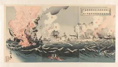 De overwinning van de Japanse marine na een hevige zeeslag nabij Dagushan