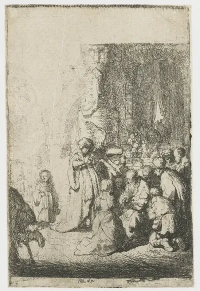 De presentatie in de tempel met de engel