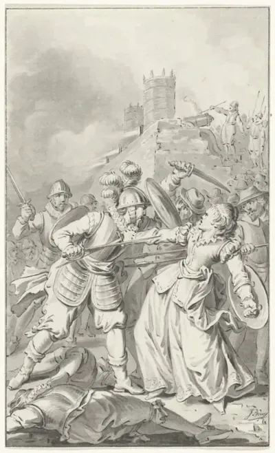 De prinses van Espinoy raakt gewond bij de verdediging van Doornik, 1581