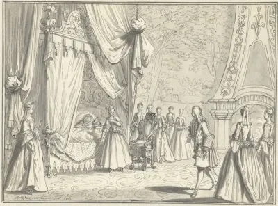 De prinses van Wales, bevallen van haar dochter Louise, 1724