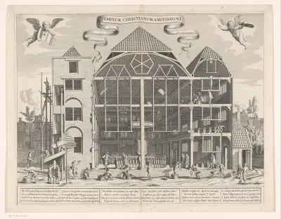 De Remonstrantse (Arminiaanse) Kerk aan de Keizersgracht te Amsterdam in aanbouw, 1630