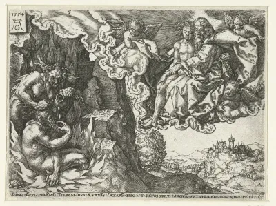 De rijke man in de hel ziet Abraham met Lazarus