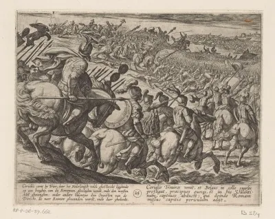 De Romeinse aanvoerder Cerialis en zijn leger vallen aan bij Trier