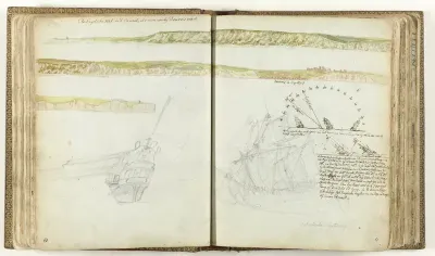 De rotsen van Dover, de spiegel van de 'Holland' en schuinliggende schepen.