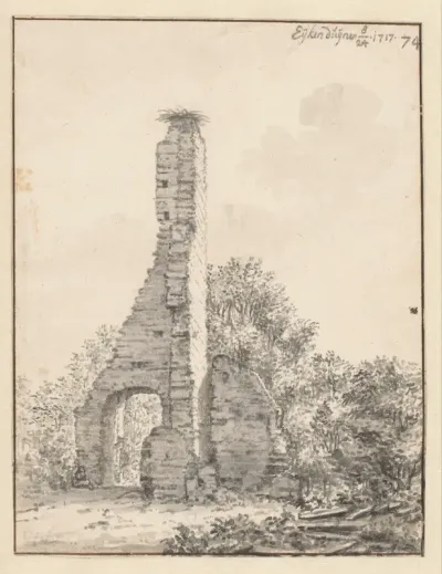 De ruine van de kerk van Eik en Duinen bij Den Haag