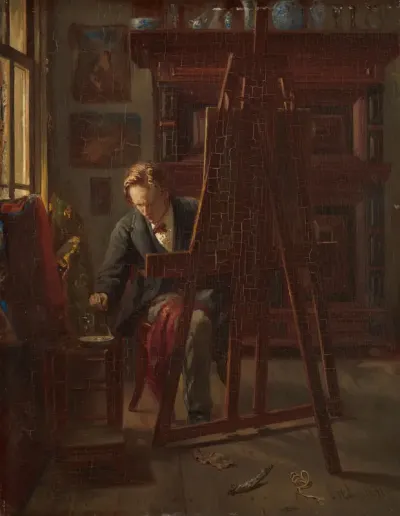 De schilder George Jan Hendrik Poggenbeek (1853-1903) in zijn atelier