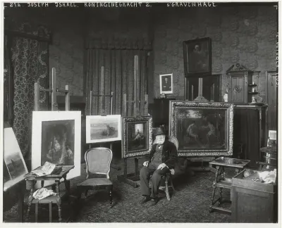 De schilder Jozef Israëls in zijn atelier, Koninginnegracht 2, Den Haag