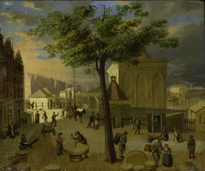 De Slijpsteenmarkt met het gebouw 'Het Zeerecht' te Amsterdam