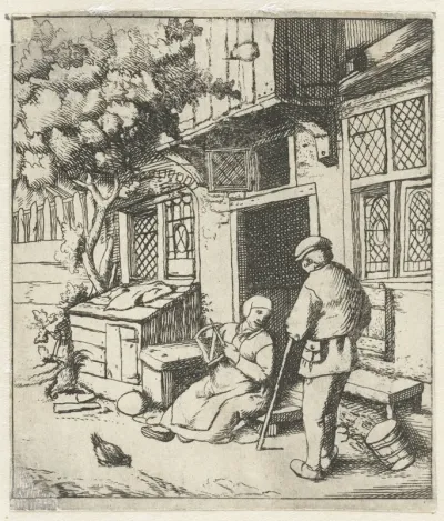 De spinster voor haar deur