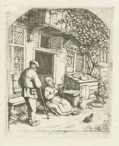 De spinster voor haar deur