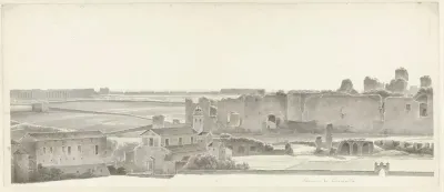De Thermen van Caracalla en twee kapitelen in de Villa Mattei in Rome