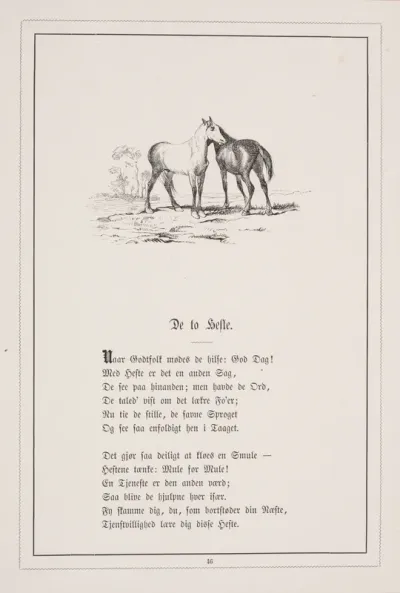 De to heste. Illustration til H.V. Kaalund, "Fabler for Børn"
