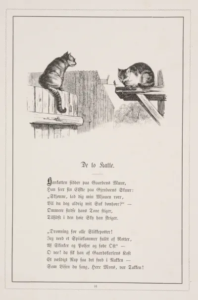 De to Katte. Illustration til H.V. Kaalund, "Fabler for Børn"