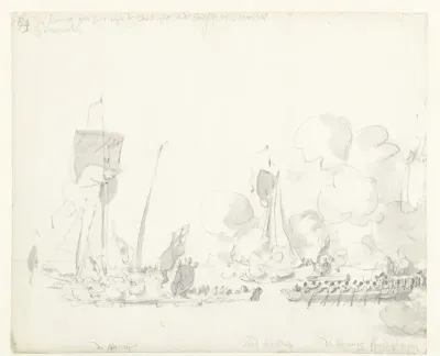 De tocht van de Engelse koning Karel II over de Thames naar Sheerness en Chatham op 27 Augustus 1681