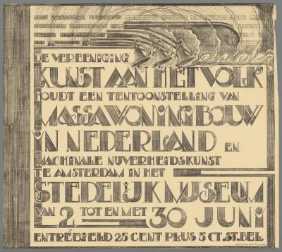 De Vereeniging Kunst aan het Volk houdt een tentoonstelling van massawoningbouw in Nederland en machinale kunstnijverheid te Amsterdam in het Stedelijk Museum van 2 tot en met 30 juni.