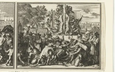 De verminkte lijken van de gebroeders De Witt op het schavot, 1672