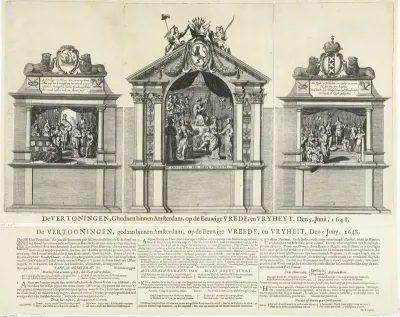 De Vertooningen, gedaan binnen Amsterdam, op de Eeuwige Vreede, en Vryheit. Den 5. Juny, 1648