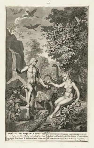 De verzoeking van Adam en Eva in het paradijs