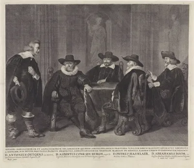 De vier Amsterdamse burgemeesters wachtend op het bericht van de aankomst van Maria de´ Medici, 1638
