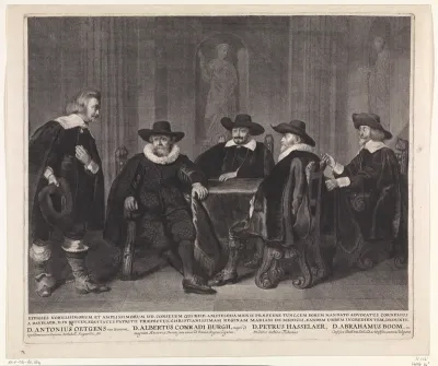 De vier Amsterdamse burgemeesters wachtend op het bericht van de aankomst van Maria de´ Medici, 1638