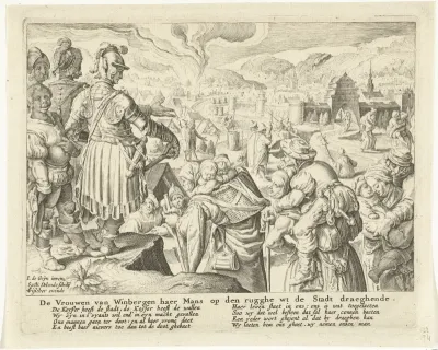 De vrouwen van Weinsberg dragen hun mannen op de rug de stad uit