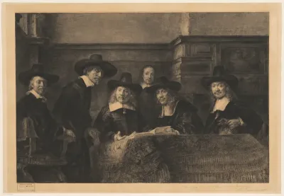 De waardijns van het Amsterdamse lakenbereidersgilde, bekend als ‘De Staalmeesters’