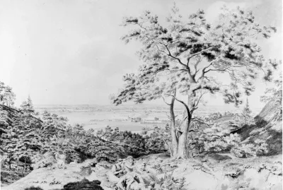 "De Westzijde van den Ravenberg te Beek bij Nijmegen", tekening, pen en penseel in grijs en aquarel door Hendrik Hoogers (1747-1814)