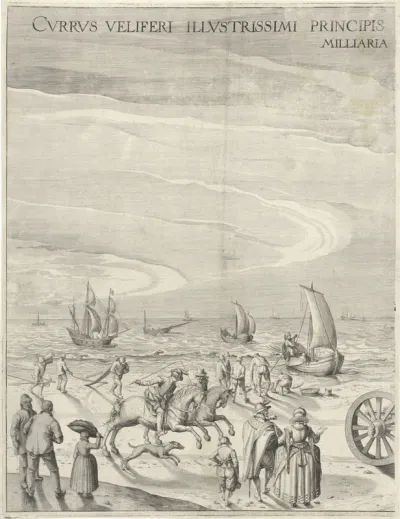 De zeilwagen van Simon Stevin (linkerplaat), 1602