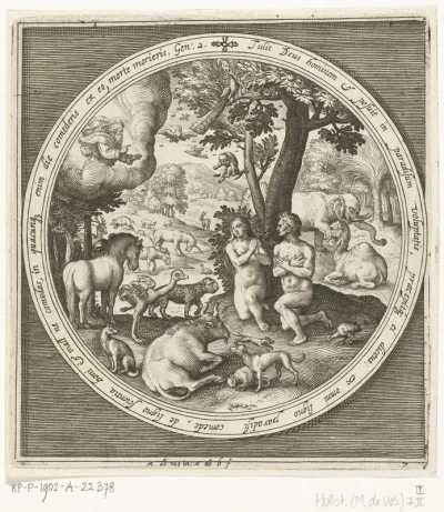 De zevende dag van de schepping: Adam en Eva in het paradijs