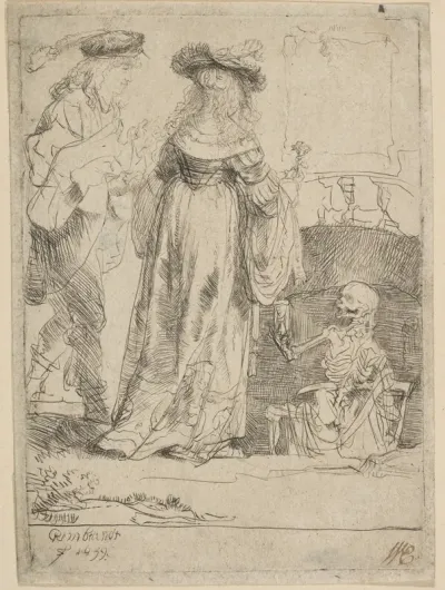 Death Appearing to a Wedded Couple from an Open Grave