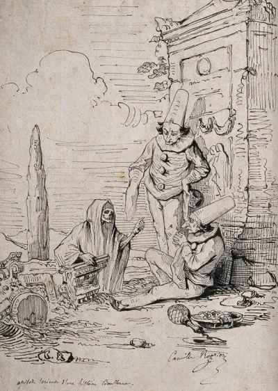 Death approaches two Pulcinellas