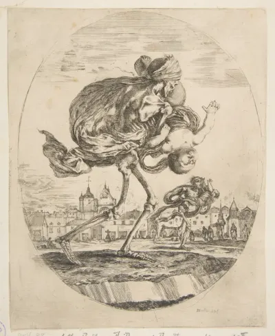 Death carrying an infant, from "The five deaths" (Les cinq Morts)