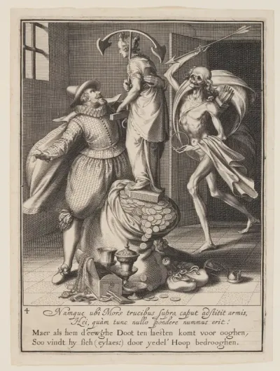 Death with an Arrow About to Strike Man Down, from Allegory of the Misuse of Worldly Property