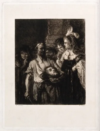 Decapitation of Saint John the Baptist: the executioner presenting the head to Salome