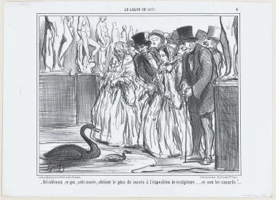 Décidément, ce qui, cette année, obtient le plus de succès à l'exposition de sculpture..., from Le Salon de 1857, published in "Le Charivari"